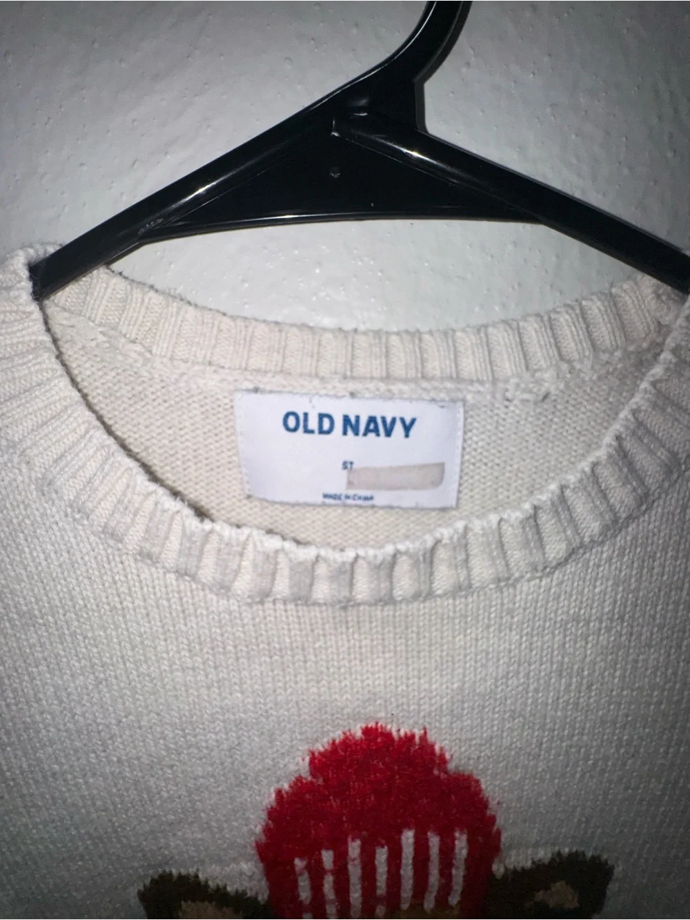 Old Navy Cream Kids Bear Sweater with Red Hat and Scarf
